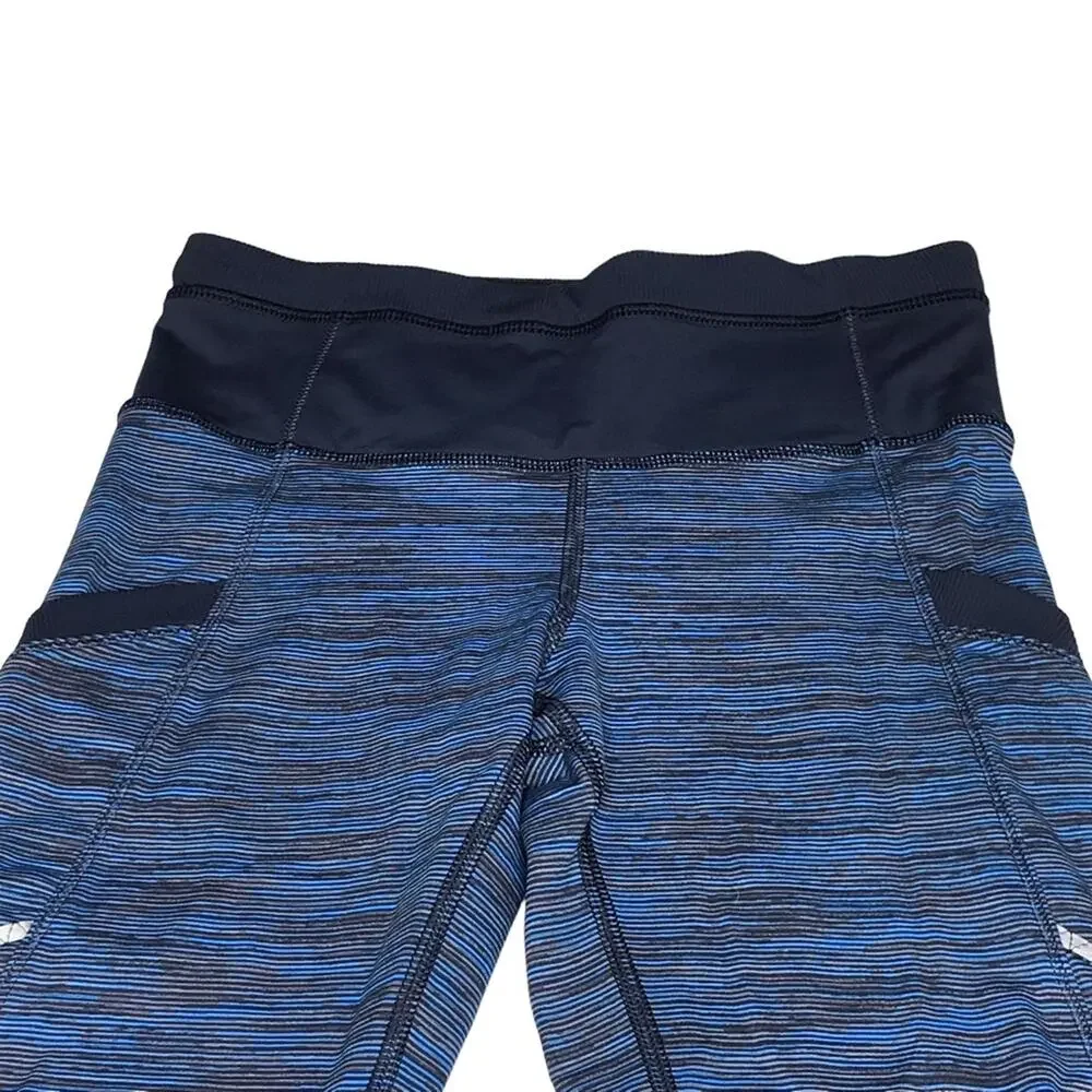 Lululemon Size 2/4 Cut the Crop Striped Cropped Leggings-Side Pockets-Ruched Leg